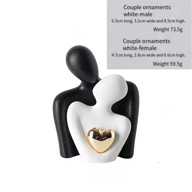 Romantic Ceramic Couple Statue - Abstract Modern Hugging Figurine for Love and Home Decor