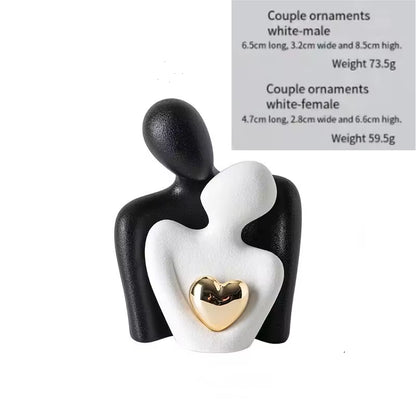 Romantic Ceramic Couple Statue - Abstract Modern Hugging Figurine for Love and Home Decor