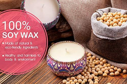 Scented Candles Gift Set Lavender Rose Gardenia and Lilac, Natural Soy Wax with Floral Essential Oil Travel Tin Candles Use for Aromatherapy Stress Relax, Home Decor, Yoga Meditation Reiki, Pack 4