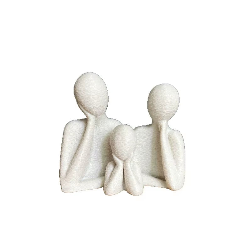 Elegant Black & White 3D Printed Abstract Family Figurines Set - Artistic Home Decor for Families of Three