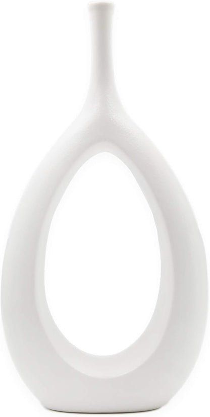 12-Inch White Ceramic Vase - Contemporary Home Decor for Living Room, Bedroom, and Kitchen