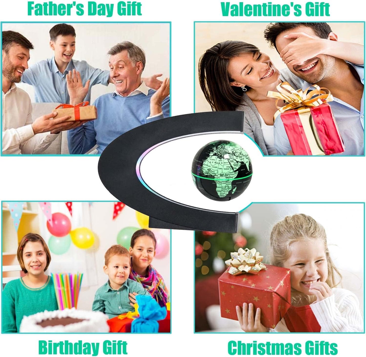 Magnetic Levitation Floating Globe with LED Lights - Color Changing World Map in Sleek Black Design