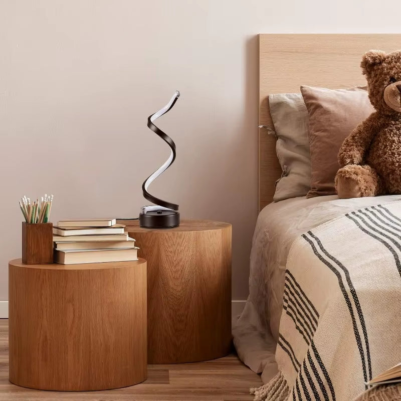 Elegant Dimmable Spiral LED Table Lamp - Modern Minimalist Design with Adjustable Arm and Soft Light