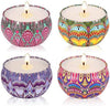 Scented Candles Gift Set Lavender Rose Gardenia and Lilac, Natural Soy Wax with Floral Essential Oil Travel Tin Candles Use for Aromatherapy Stress Relax, Home Decor, Yoga Meditation Reiki, Pack 4