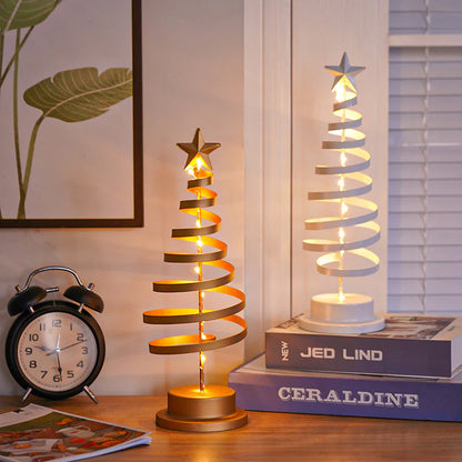 LED Spiral Christmas Tree Lamp - Elegant Wrought Iron Desk Ornament for Holiday Cheer