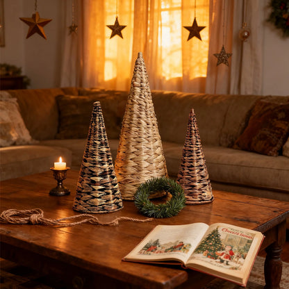 Tiny Tree Trio: The Wicker Wonder Christmas Edition for Minimalists Who Love Rustic Charm and Not Breaking Their Necks!
