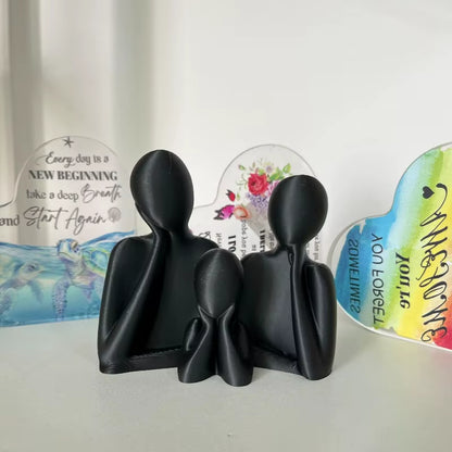 Elegant Black & White 3D Printed Abstract Family Figurines Set - Artistic Home Decor for Families of Three