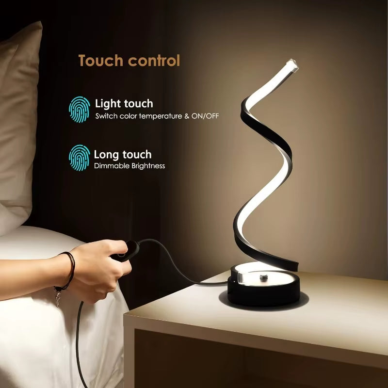 Elegant Dimmable Spiral LED Table Lamp - Modern Minimalist Design with Adjustable Arm and Soft Light