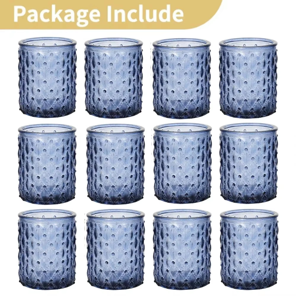Elegant Blue Glass Votive Candle Holders - Set of 6 or 12 for Perfect Wedding and Party Table Decor