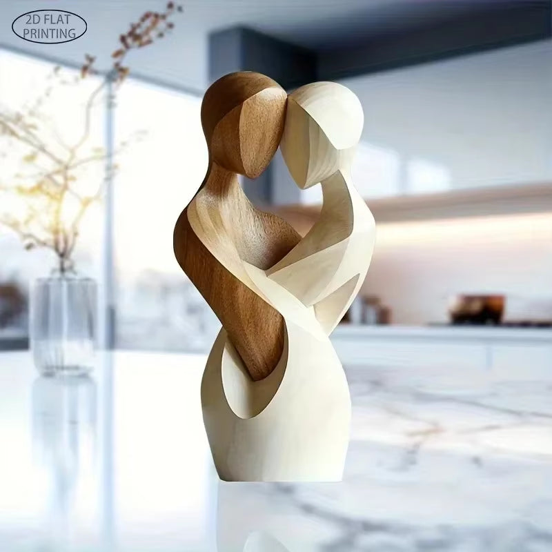 Elegant 2D Flat Wooden Couple Statue - Modern Art Sculpture for Living Room, Bedroom, and Office Decor