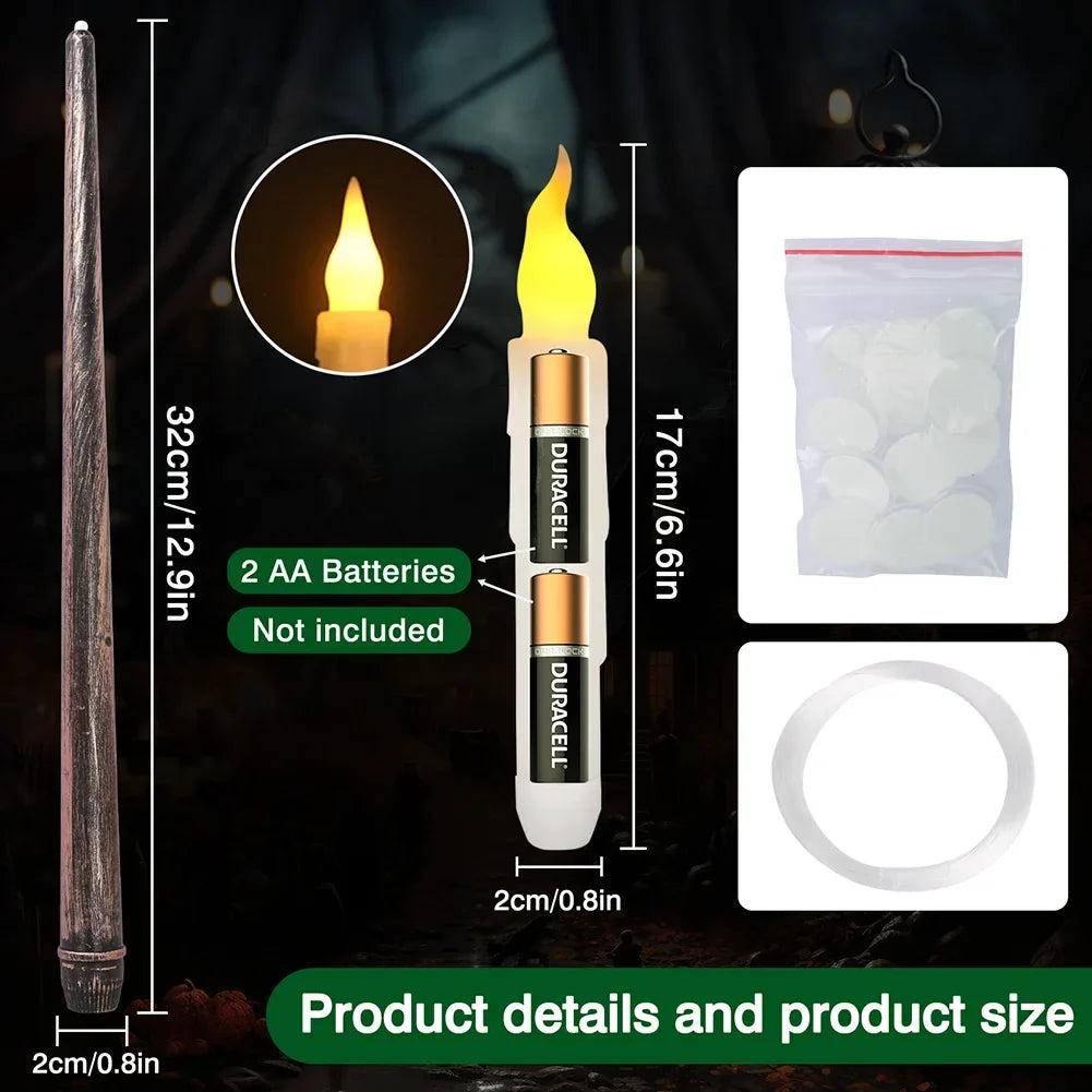 Floating LED Flameless Taper Candles with Magic Wand - 12/48 Pack, Flickering Warm Light for Christmas and Halloween Celebrations