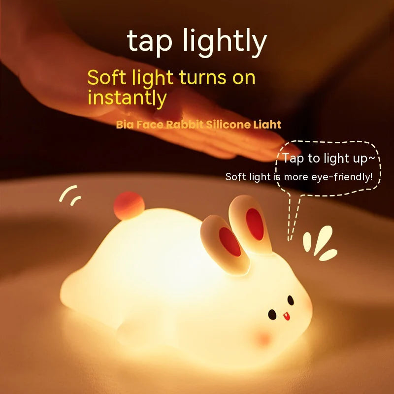 LED Touch Sensor Night Light - Cartoon Rabbit Design, Silicone Bedside Lamp for Kids, Ideal Christmas Gift and Home Decor