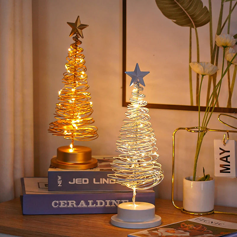 LED Spiral Christmas Tree Lamp - Elegant Wrought Iron Desk Ornament for Holiday Cheer