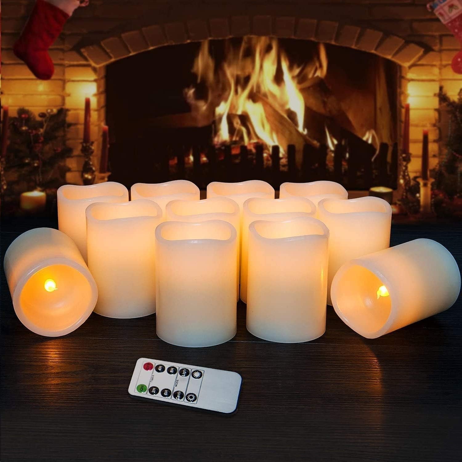 Flameless Candles Battery Operated Candles Set of 12 (D: 3" X H: 4") Real Wax Pillar Flickering Candles LED Flameless Candles with Remote and Timer Control (Ivory Color)