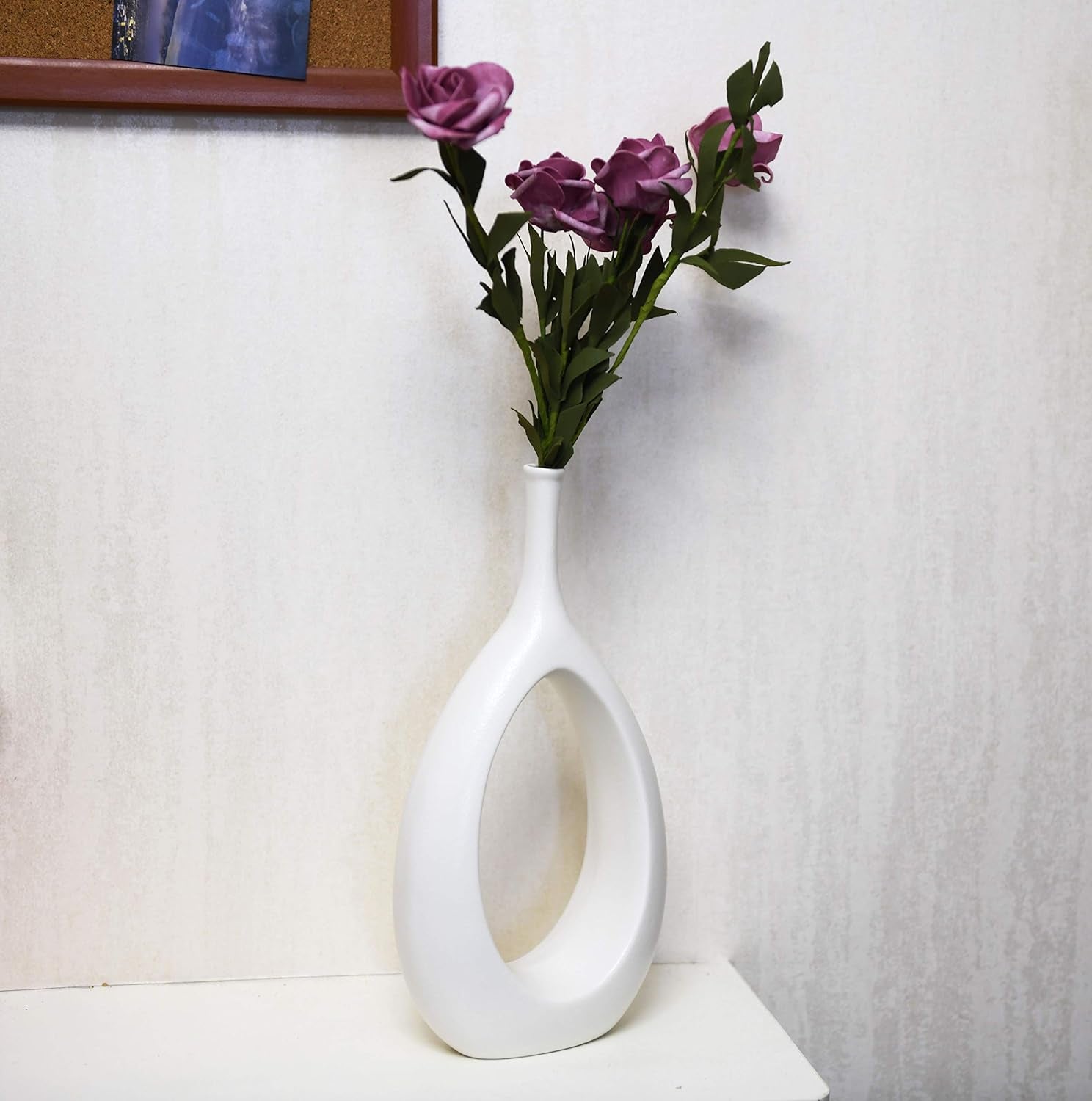 12-Inch White Ceramic Vase - Contemporary Home Decor for Living Room, Bedroom, and Kitchen
