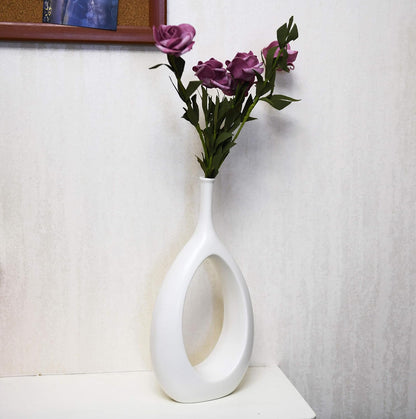 12-Inch White Ceramic Vase - Contemporary Home Decor for Living Room, Bedroom, and Kitchen