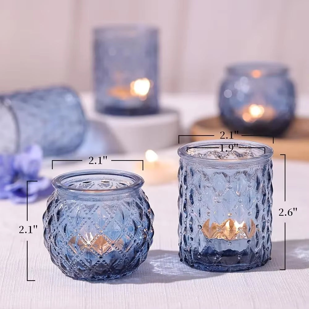 Elegant Blue Glass Votive Candle Holders - Set of 6 or 12 for Perfect Wedding and Party Table Decor