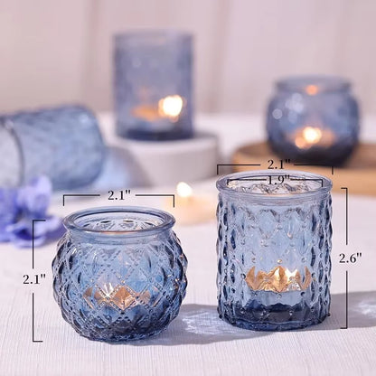 Elegant Blue Glass Votive Candle Holders - Set of 6 or 12 for Perfect Wedding and Party Table Decor
