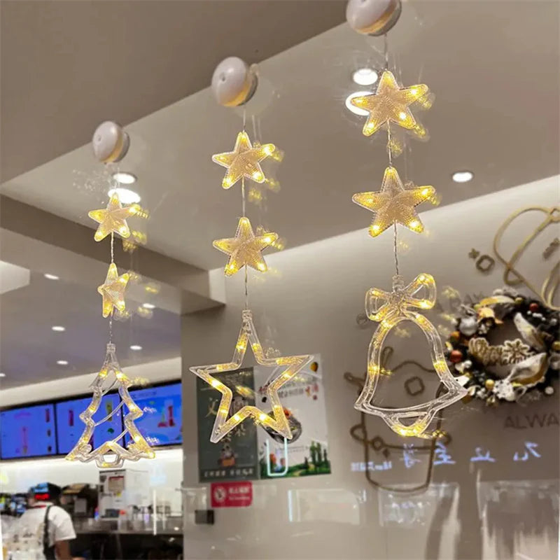 3-Piece LED Star Hanging Ornaments for Christmas - Window Decorations for Home & New Year Festivities