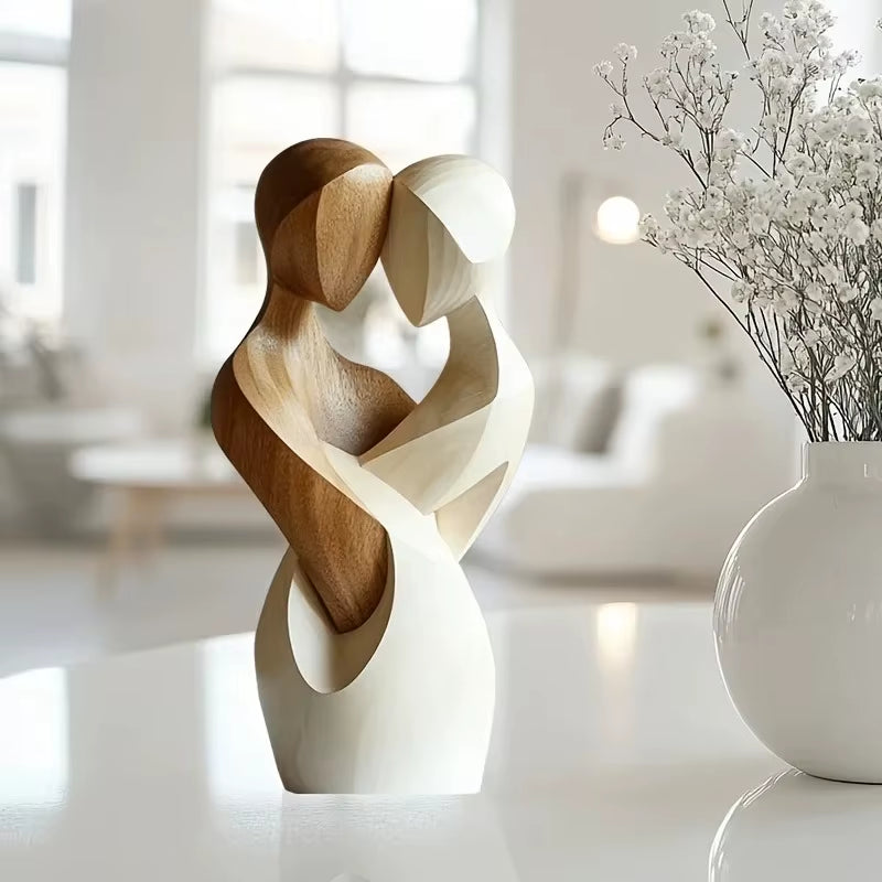 Elegant 2D Flat Wooden Couple Statue - Modern Art Sculpture for Living Room, Bedroom, and Office Decor