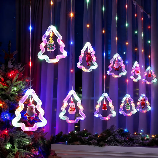 Brighten Your Holidays with 9.8Ft LED Christmas Tree Curtain Lights - 100 Colorful USB Rechargeable String Lights & 8 Festive Modes for Cozy Indoor Decor!