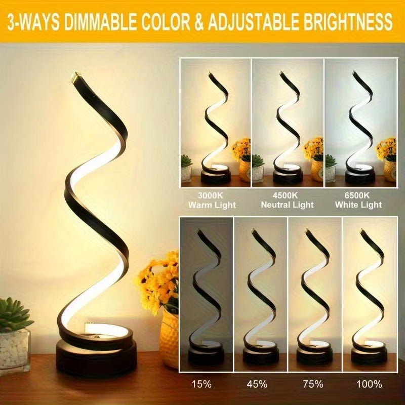 Elegant Dimmable Spiral LED Table Lamp - Modern Minimalist Design with Adjustable Arm and Soft Light