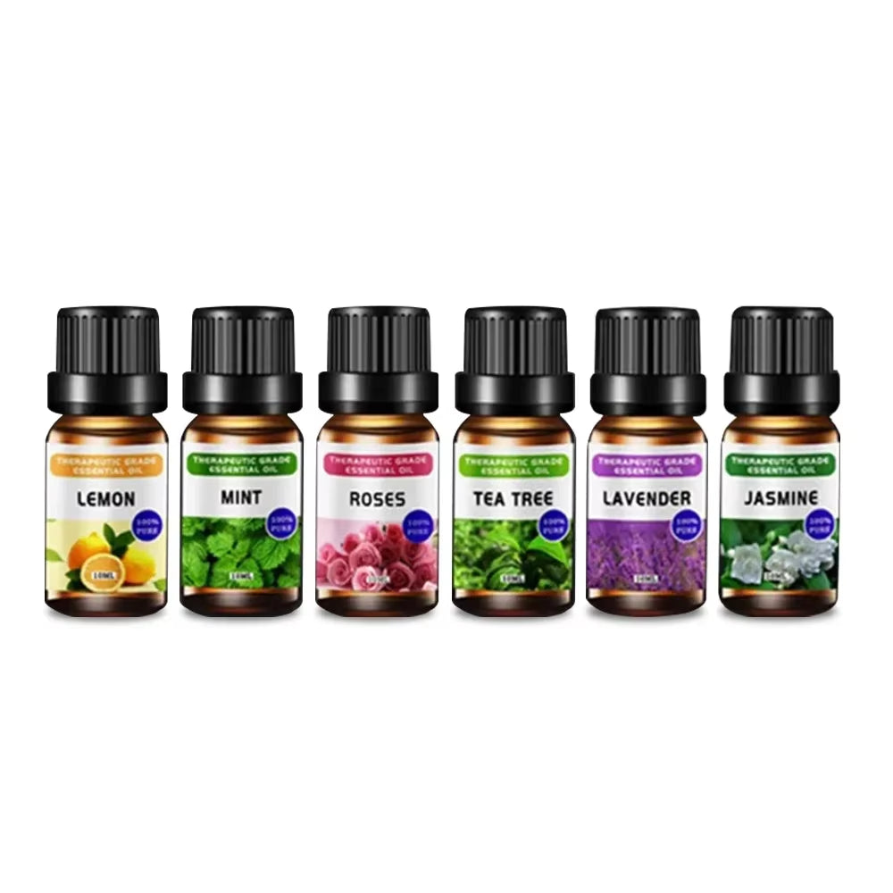 Pure Natural Essential Oil Lemon Mint Rose Tea Tree Lavender Jasmine 6-Piece Essential Oil Set 10Ml Make House Smell Better