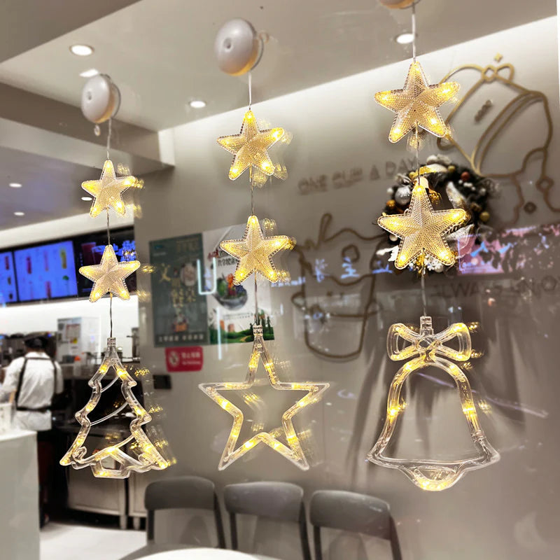 3-Piece LED Star Hanging Ornaments for Christmas - Window Decorations for Home & New Year Festivities