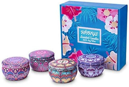 Scented Candles Gift Set Lavender Rose Gardenia and Lilac, Natural Soy Wax with Floral Essential Oil Travel Tin Candles Use for Aromatherapy Stress Relax, Home Decor, Yoga Meditation Reiki, Pack 4