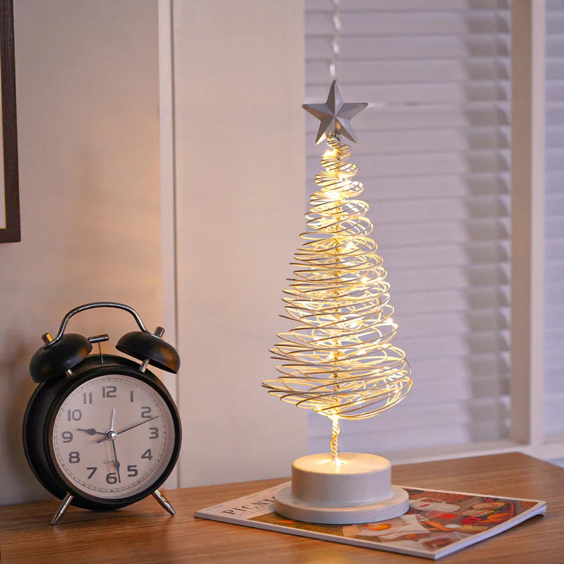 LED Spiral Christmas Tree Lamp - Elegant Wrought Iron Desk Ornament for Holiday Cheer