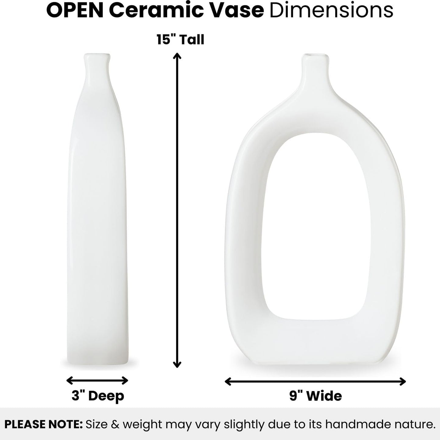 15" Handmade Glossy White Ceramic Abstract Vase - Chic Modern Decor for Entryway, Mantel, or Shelf