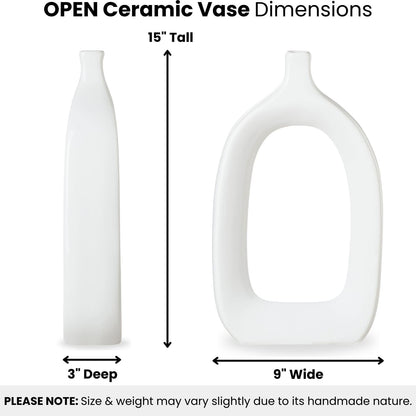 15" Handmade Glossy White Ceramic Abstract Vase - Chic Modern Decor for Entryway, Mantel, or Shelf