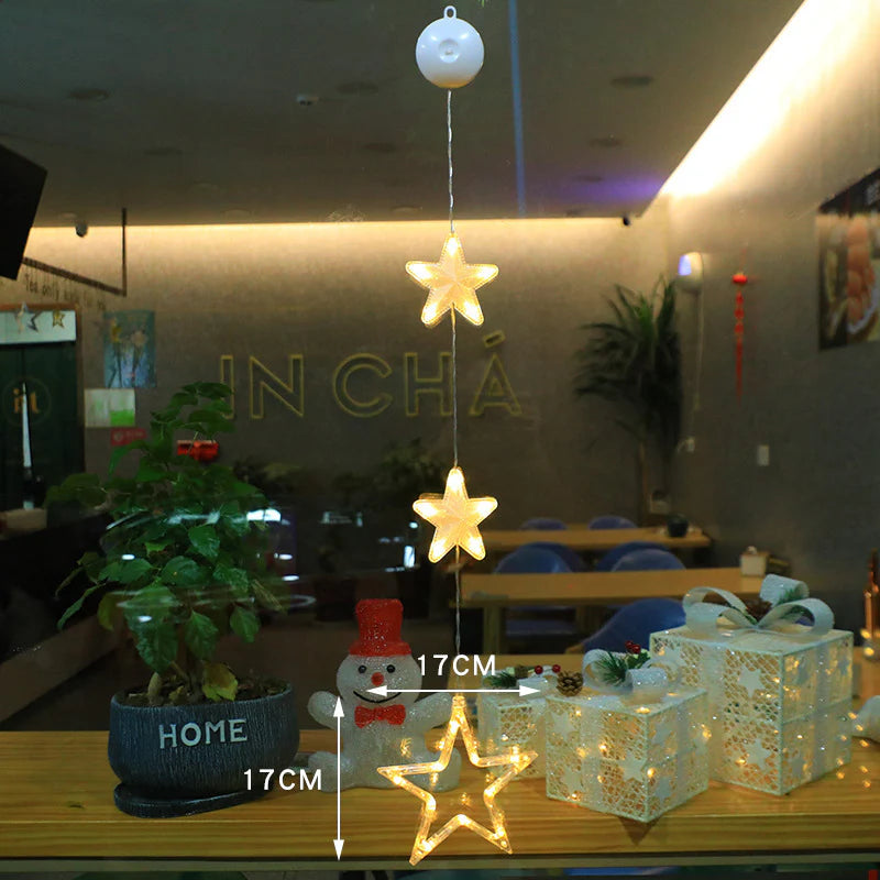 3-Piece LED Star Hanging Ornaments for Christmas - Window Decorations for Home & New Year Festivities