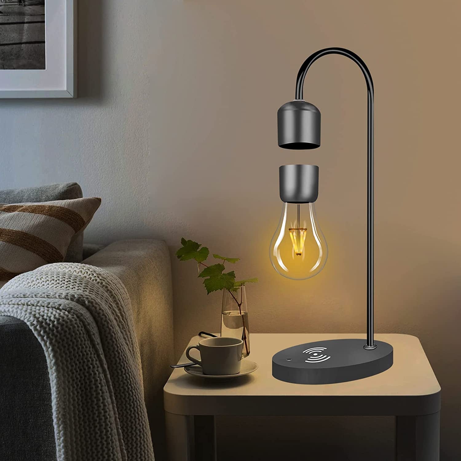 Magnetic Levitating Lamp & Wireless Phone Charger - Floating LED Bulb for Stunning Bedroom Decor & Perfect Christmas Gift!