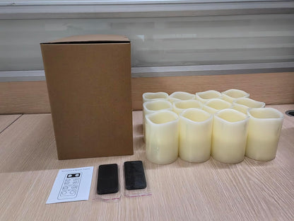 Flameless Candles Battery Operated Candles Set of 12 (D: 3" X H: 4") Real Wax Pillar Flickering Candles LED Flameless Candles with Remote and Timer Control (Ivory Color)