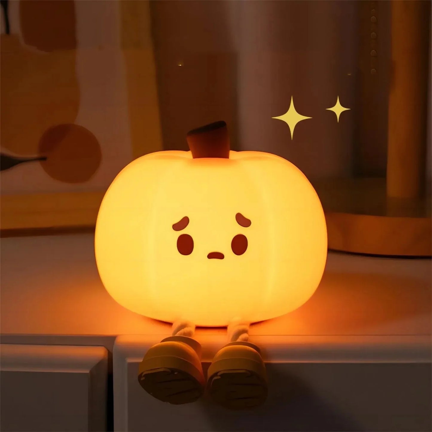 SpookyGlow Rechargeable Pumpkin Night Light – Soft Silicone, Touch Dimming, Bedside & Holiday Decoration