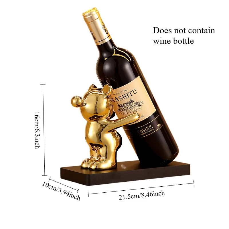 Luxurious Ceramic Teddy Bear Red Wine Rack Statue - Elegant Home Decor for Living Room & Dining Area