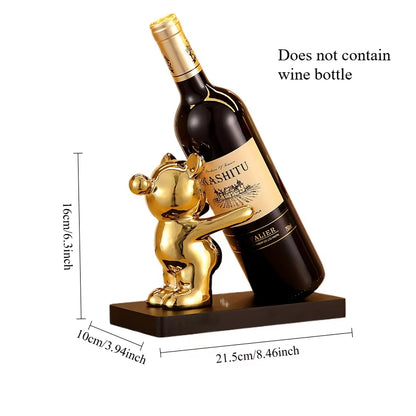 Luxurious Ceramic Teddy Bear Red Wine Rack Statue - Elegant Home Decor for Living Room & Dining Area