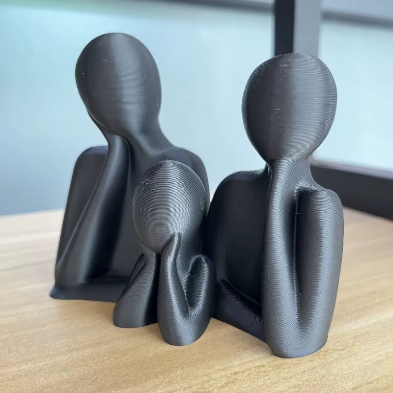 Elegant Black & White 3D Printed Abstract Family Figurines Set - Artistic Home Decor for Families of Three