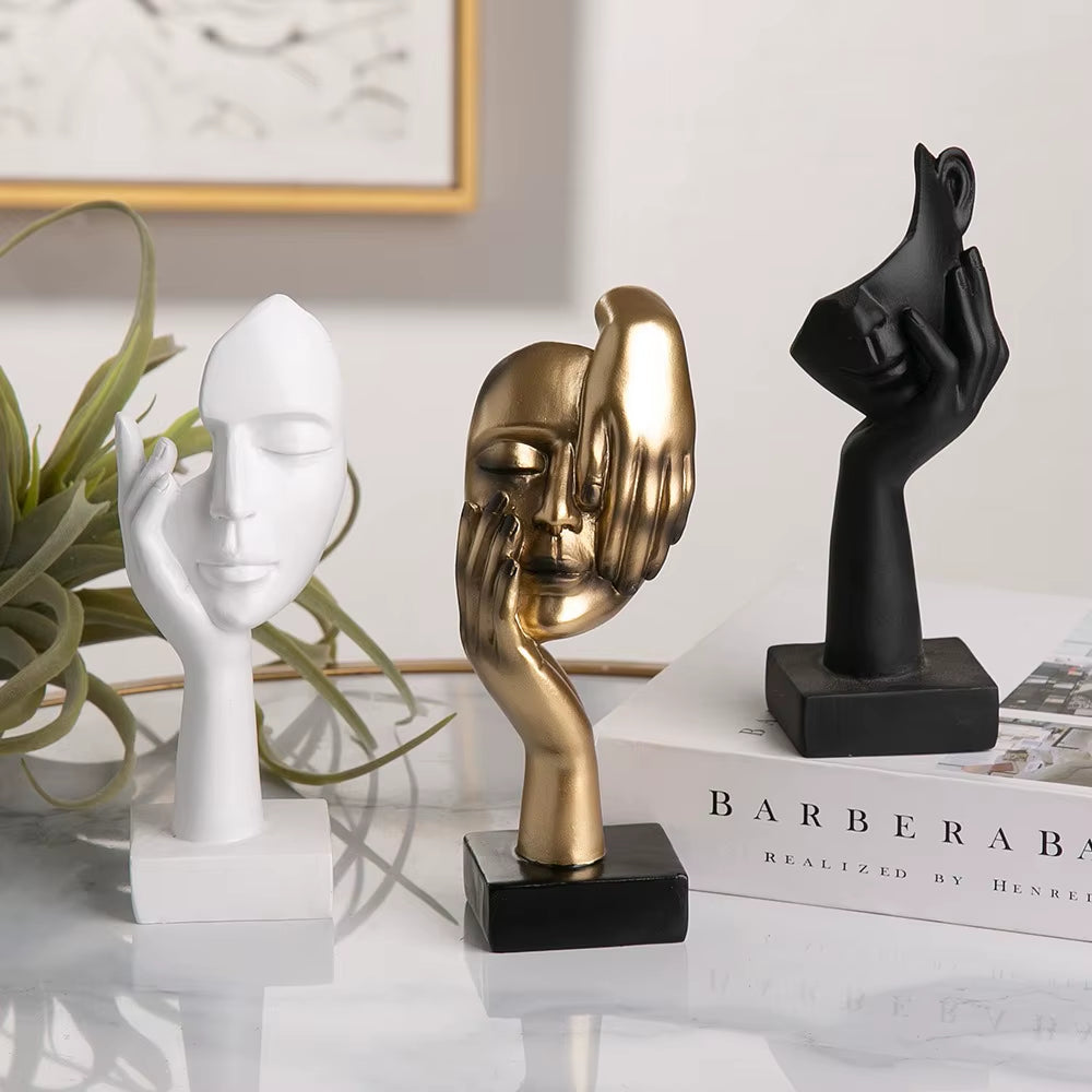 Elegant Nordic Resin Abstract Face Figurine - Luxury Desktop Sculpture for Home and Office Decor