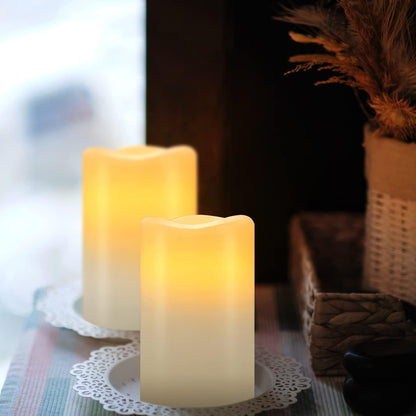 Flameless Candles Battery Operated Candles Set of 12 (D: 3" X H: 4") Real Wax Pillar Flickering Candles LED Flameless Candles with Remote and Timer Control (Ivory Color)