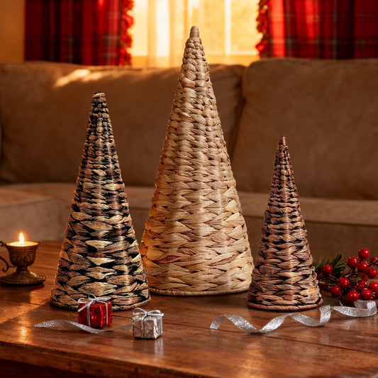 Tiny Tree Trio: The Wicker Wonder Christmas Edition for Minimalists Who Love Rustic Charm and Not Breaking Their Necks!