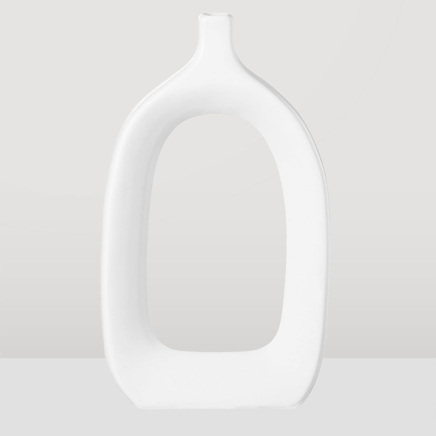 15" Handmade Glossy White Ceramic Abstract Vase - Chic Modern Decor for Entryway, Mantel, or Shelf