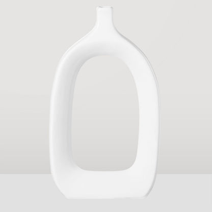 15" Handmade Glossy White Ceramic Abstract Vase - Chic Modern Decor for Entryway, Mantel, or Shelf