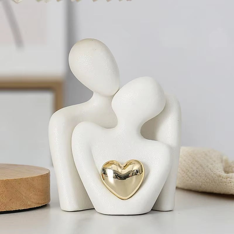 Romantic Ceramic Couple Statue - Abstract Modern Hugging Figurine for Love and Home Decor