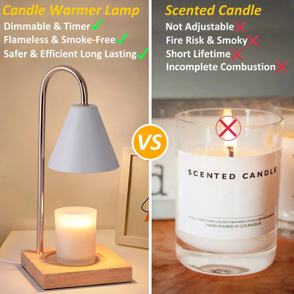 Light Up Your Space!✨ Dimmable Candle Warmer Lamp with Timer & Chic Wood Base 🕯️ Perfect for Melting Scented Wax & Candles! #HomeDecor #CozyVibes